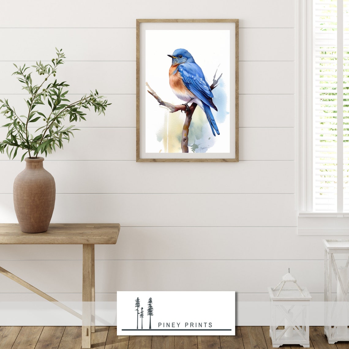 Eastern Bluebird On Branch Spring Watercolor Bird Painting Poster - Image 2