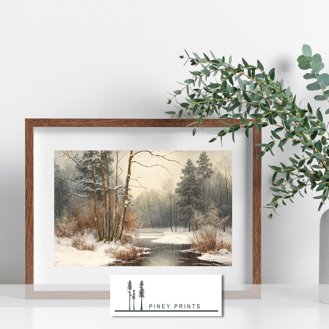 Snowy Winter Forest River Impressionist Cold Landscape Wall Poster - Image 3