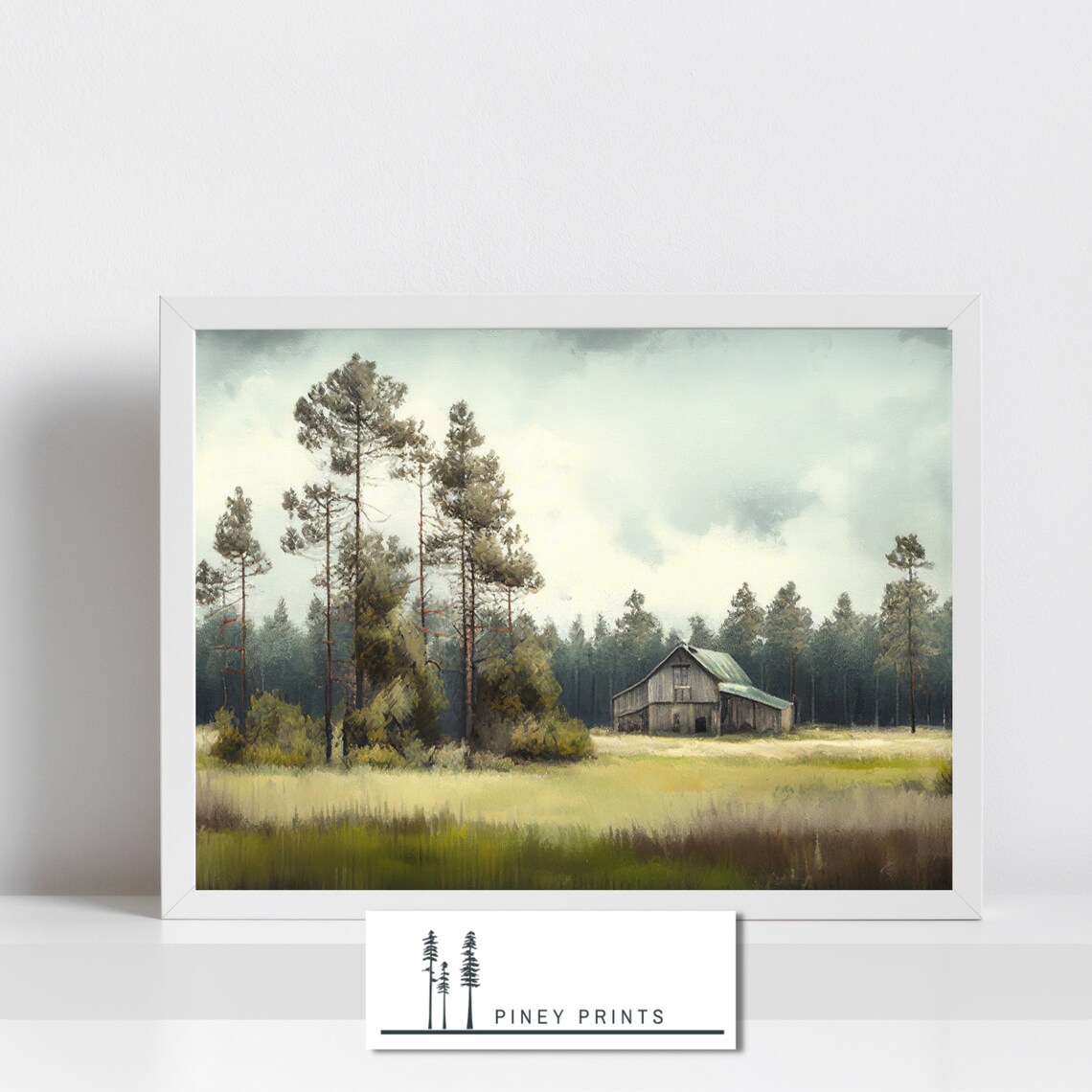 Rustic Barn Pine Forest Watercolor Country Farmhouse Art Poster - Image 2