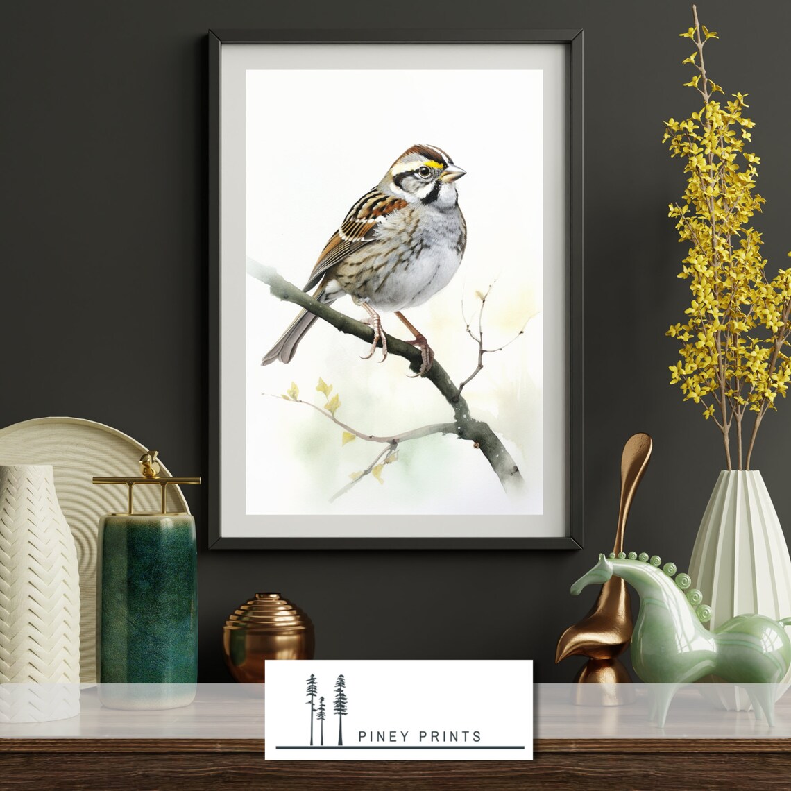 Watercolor Sparrow Perched Branch Delicate Songbird Decor Poster - Image 2
