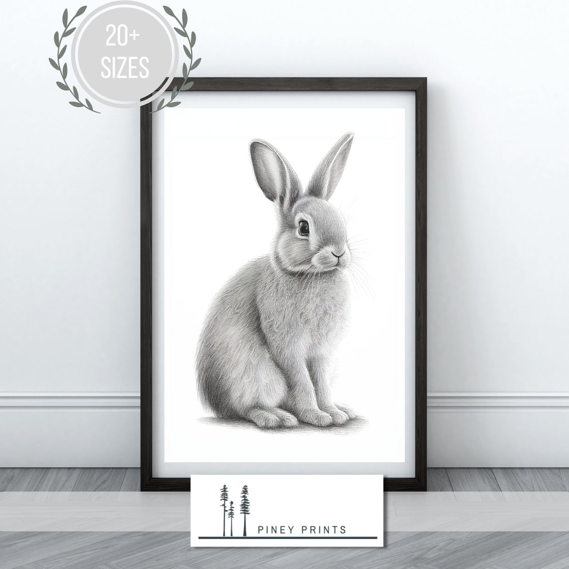 Gray Bunny Rabbit Pencil Sketch Nursery Animal Drawing Poster - Image 4