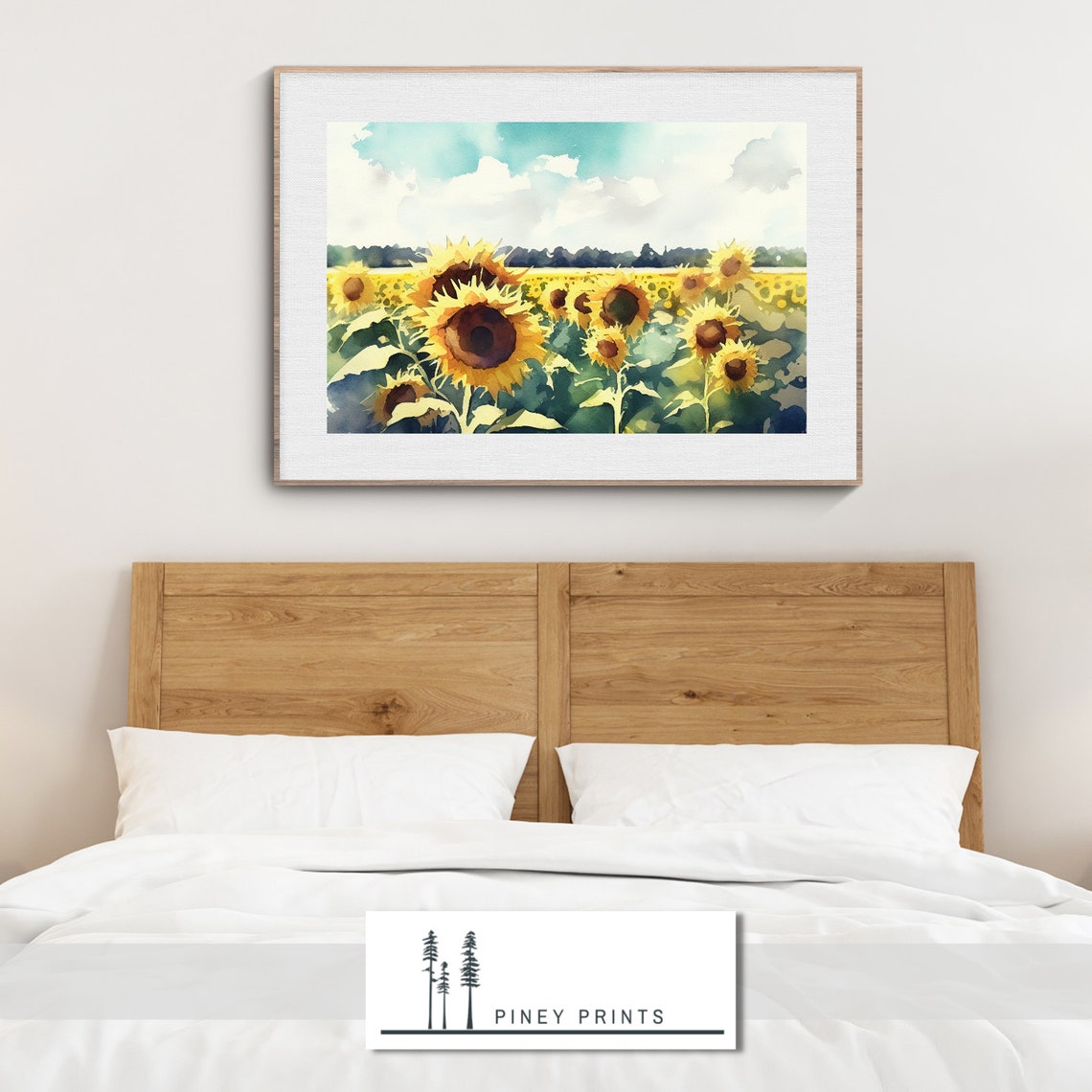Sunflower Field Watercolor Bright Yellow Floral Landscape Poster - Image 3