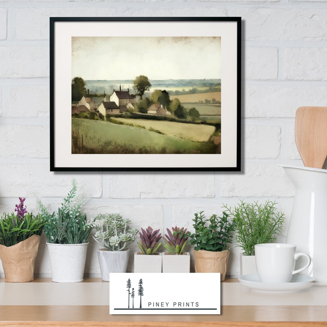 European Countryside Village Rolling Hills Watercolor Art Poster - Image 2