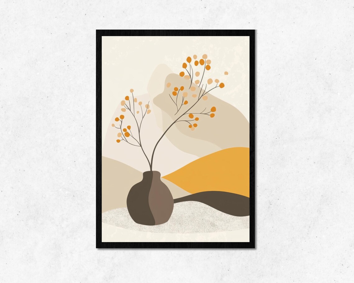 Cozy Boho Flower Vase Minimalist Warm Beige Berry Abstract Poster