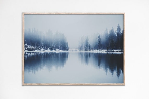 Foggy Lake Print House Art Decor Photography Misty Mountain Poster Nature Landscape Mountains