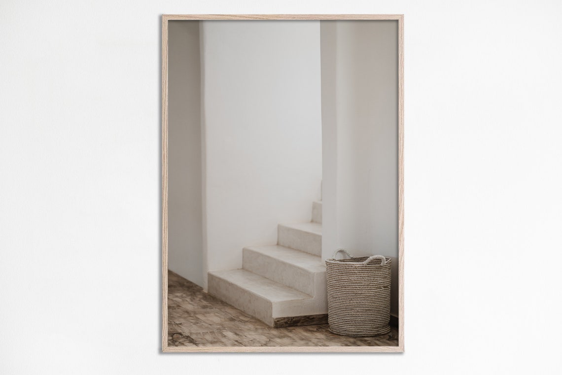 White Minimal Staircase Interior Architecture Photography Poster