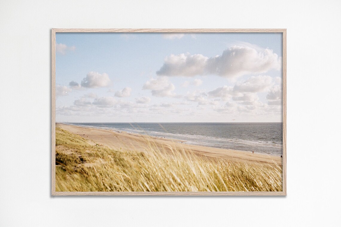 Sandy Beach With Golden Dune Grass Soft Tones Coastal Photo Poster