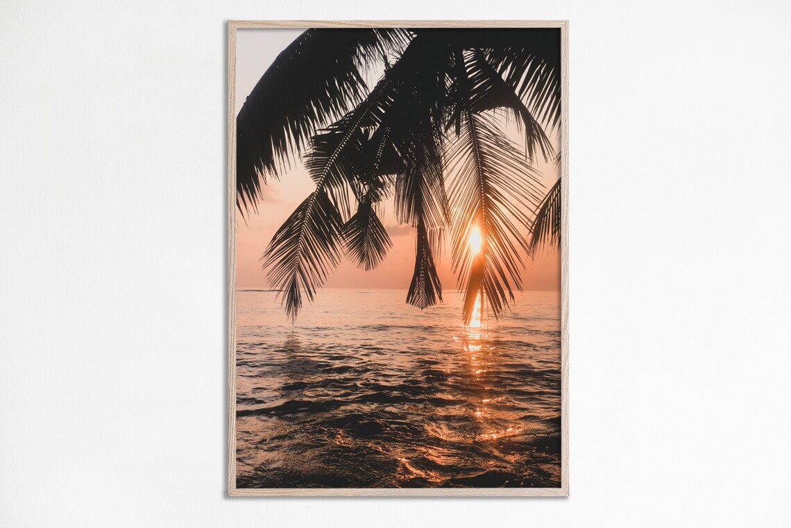 Tropical Sunset Palm Tree Poster, Coastal Decor