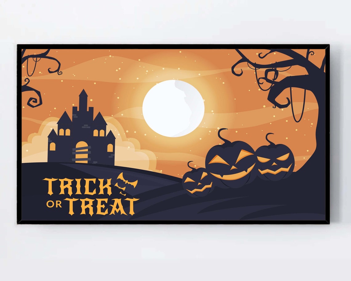 Trick Or Treat Jack O Lanterns Under Full Moon Castle Poster