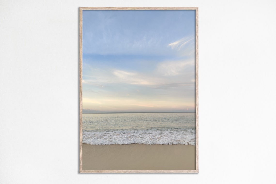Pastel Ocean Waves Soft Beach Sunrise Coastal Photography Wall Art