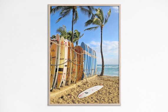 Summer Wall Decor Surfboards Art Poster Surfboard Print Palm Trees Blue Sky Tropical Beach Photo