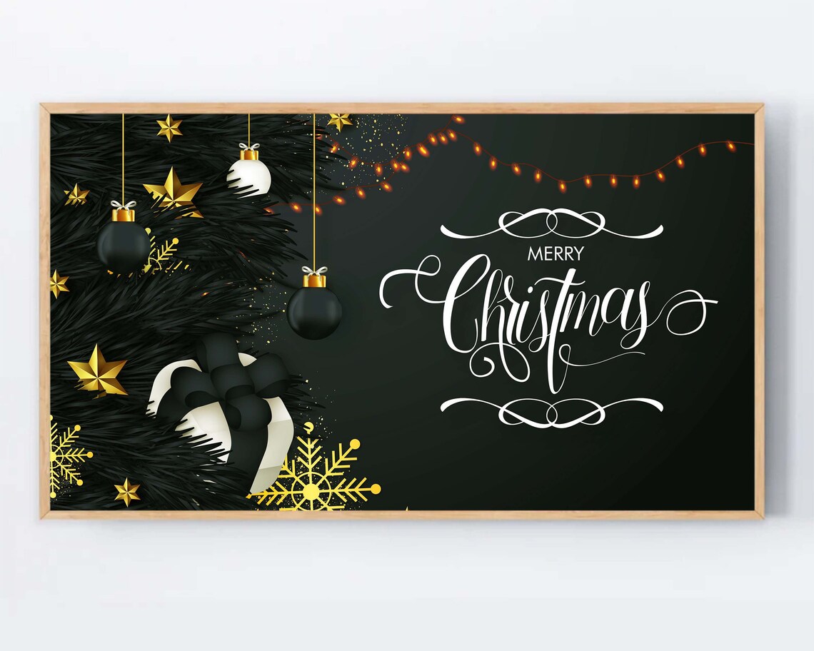 Merry Christmas Black Gold Glam Holiday Ornaments Art Poster