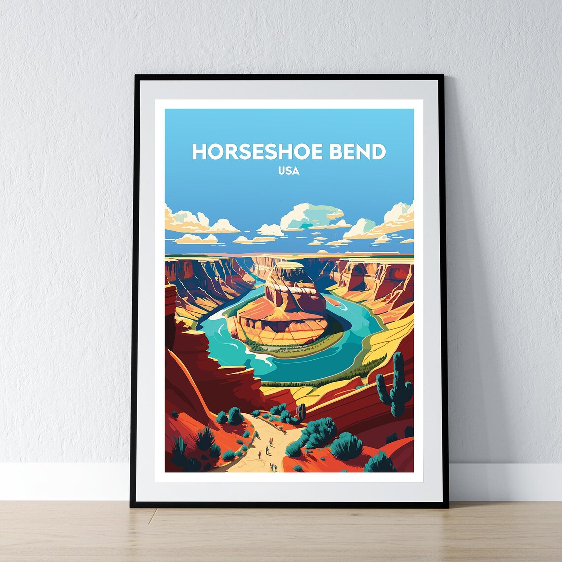 Horseshoe Bend USA Vintage Travel Poster Canyon River Illustration Art