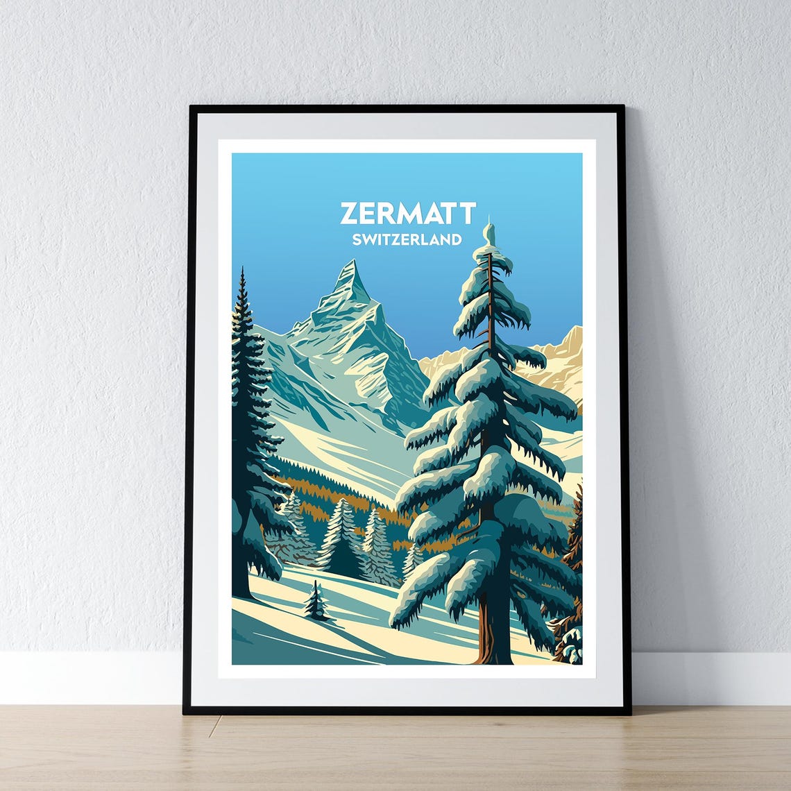 Zermatt Switzerland Matterhorn Snowy Peak Retro Travel Poster