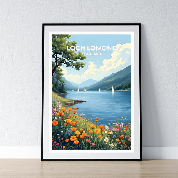 Loch Lomond Poster Print Scotland Wall Art Gift Travel Scottish Home Decor Illustration