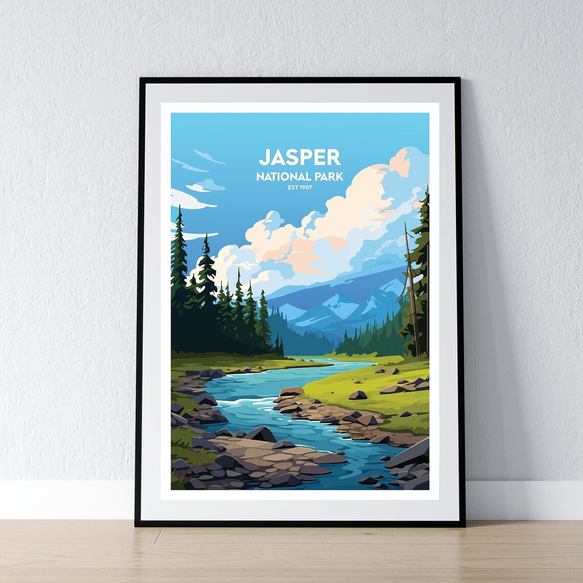 Jasper National Park Est 1907 River Valley Vintage Travel Poster
