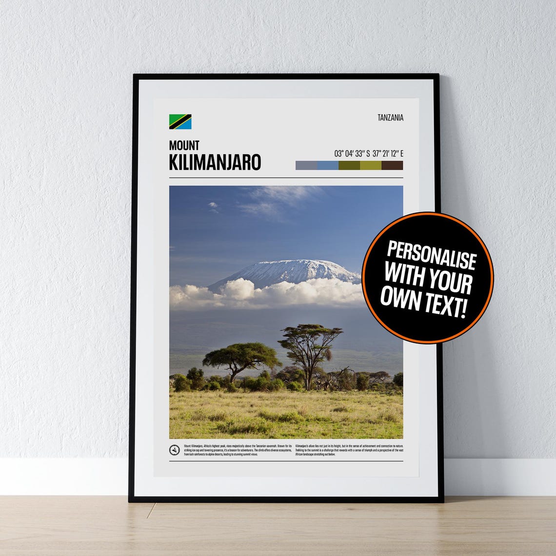 Mount Kilimanjaro Tanzania Snow Capped Peak Coordinates Photo Poster