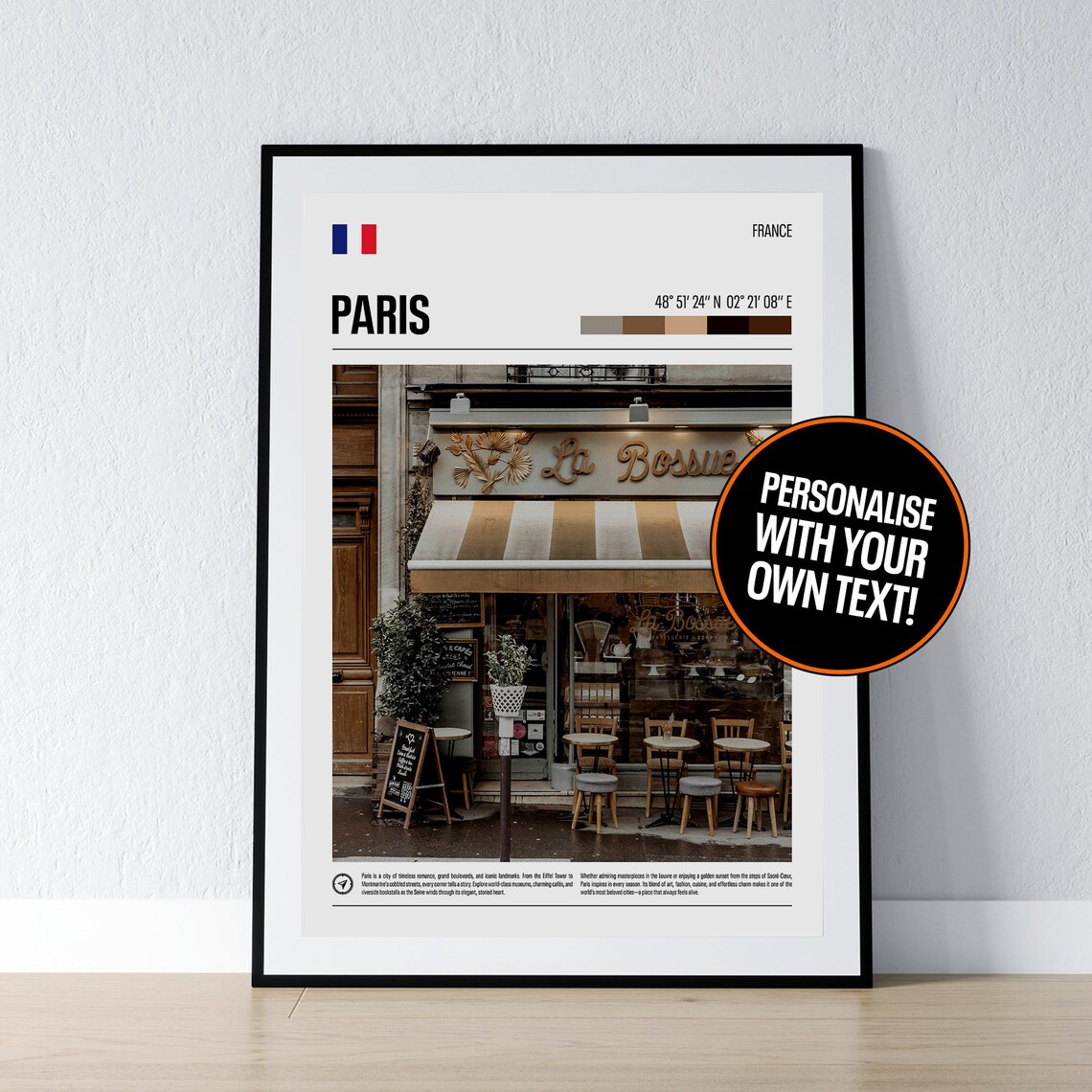 Paris France Bistro La Bossue Coordinates Photo Travel Print