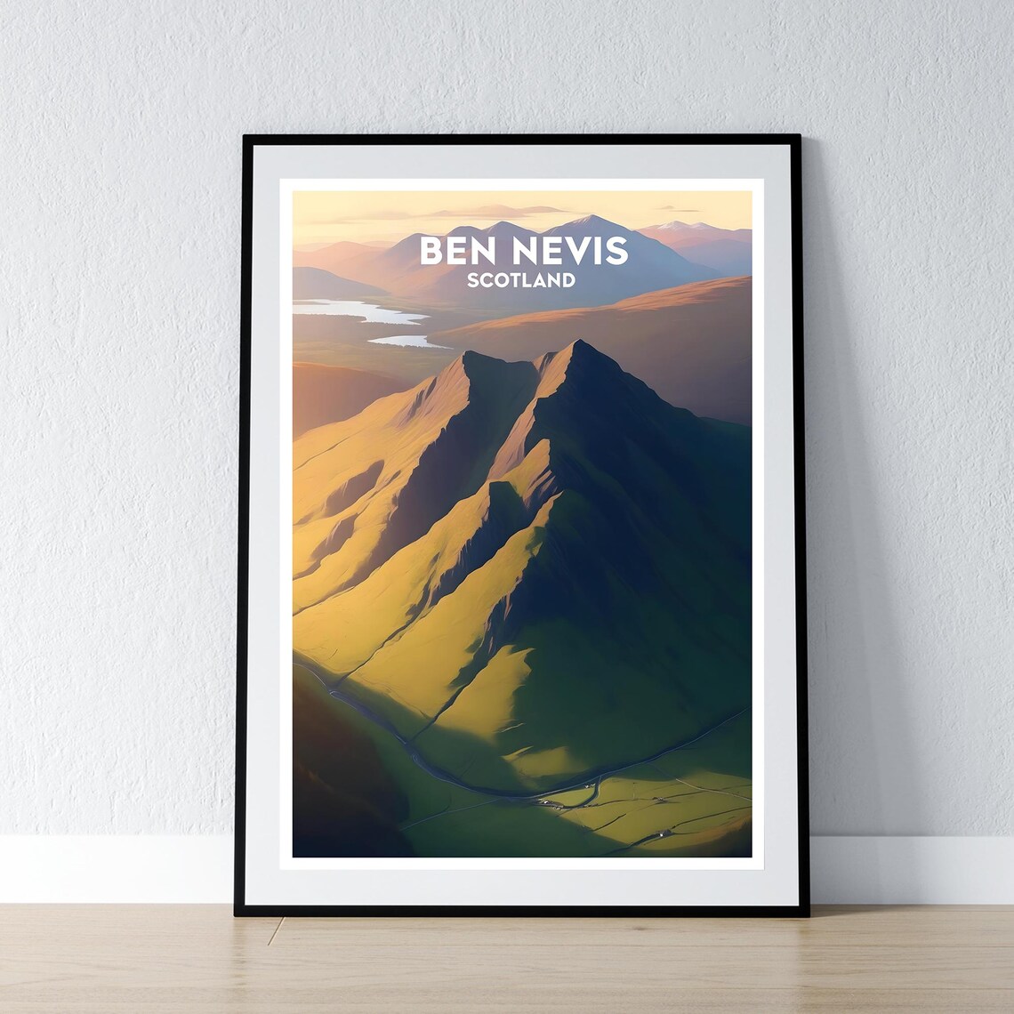 Ben Nevis Scotland Mountain Sunrise Vintage WPA Style Travel Poster