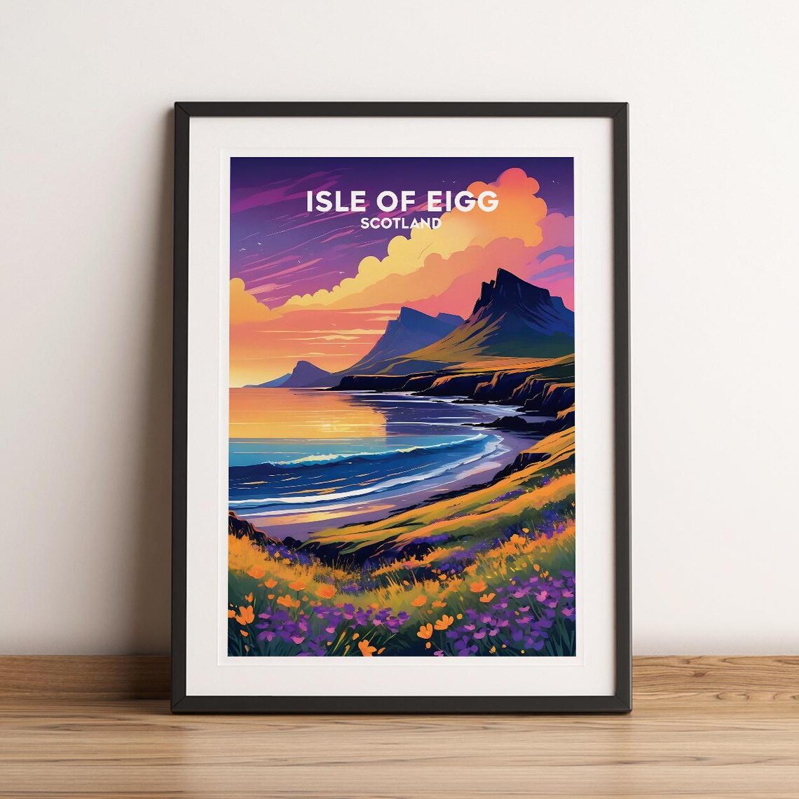 Isle of Eigg Scotland Sunset Cliff Coast Vintage Travel Poster