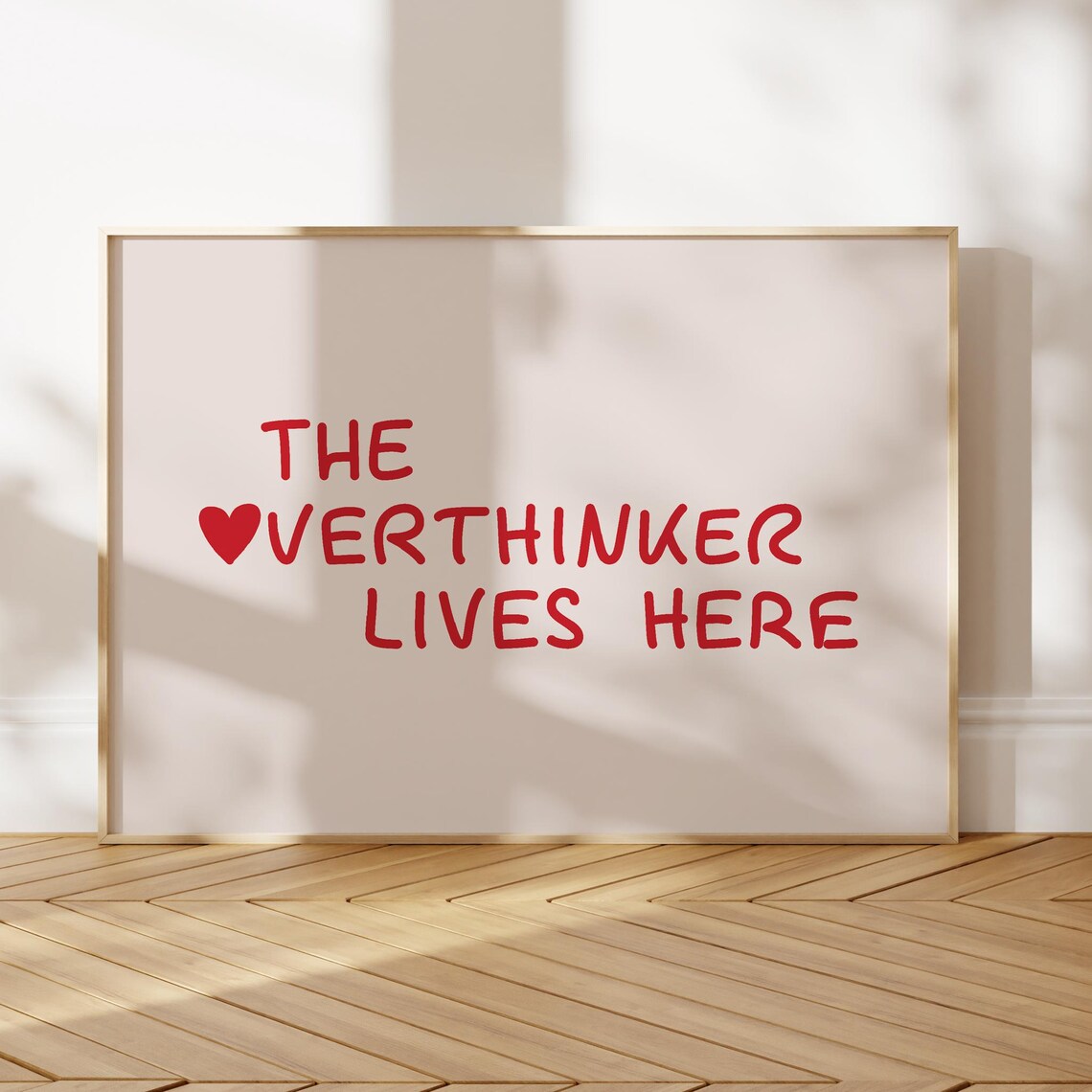The Overthinker Lives Here Red Heart Funny Typography Wall Art