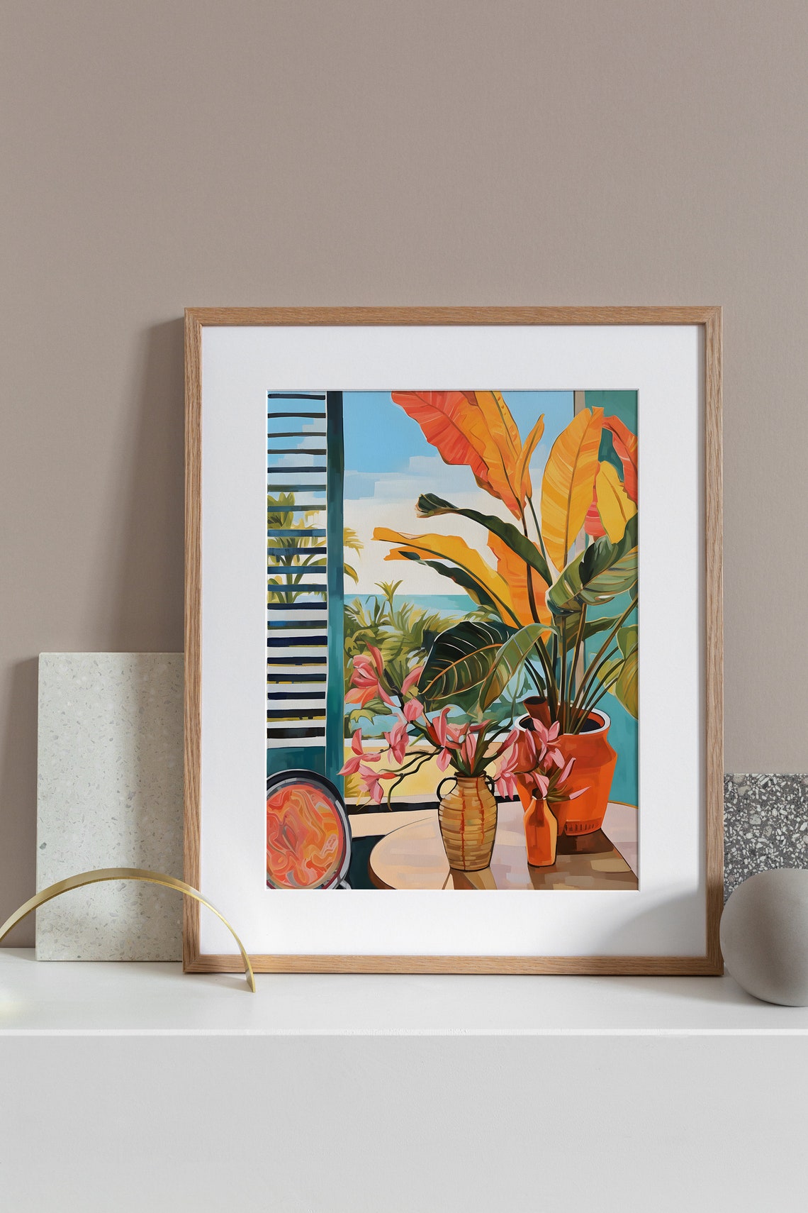 Tropical Banana Leaves Terracotta Pots Floral Still Life Wall Art - Image 4