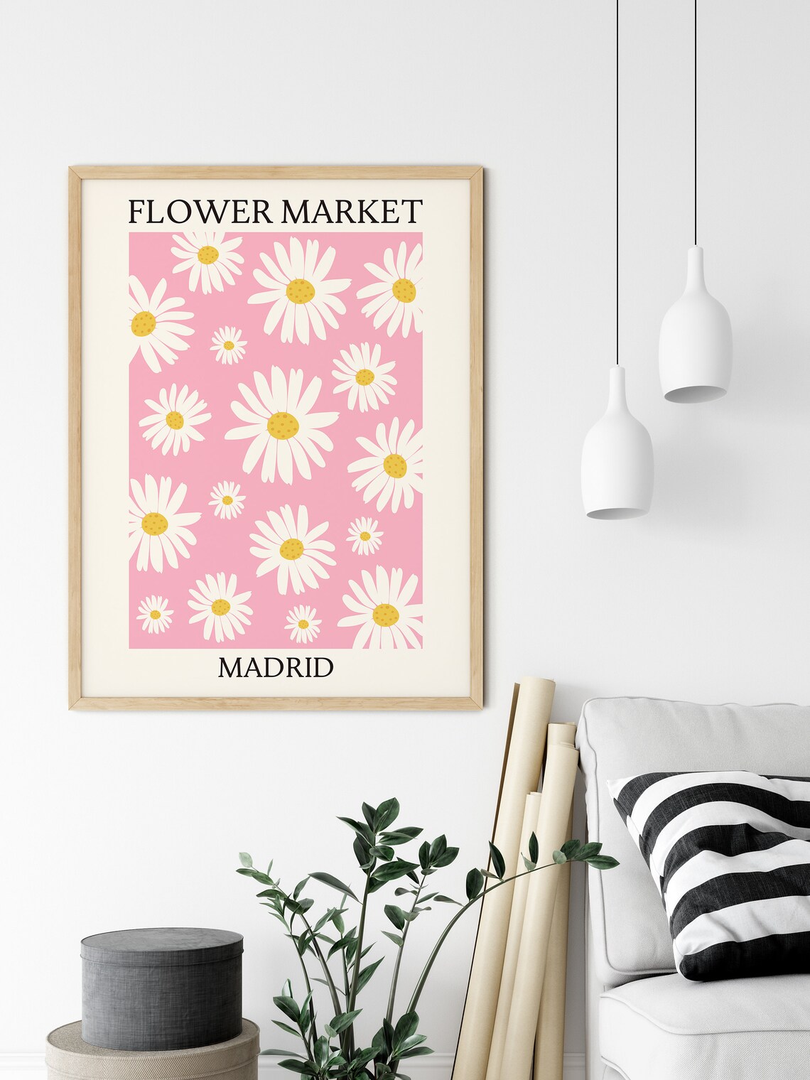 Flower Market Madrid Pink Daisy Botanical Floral Retro Poster - Image 2