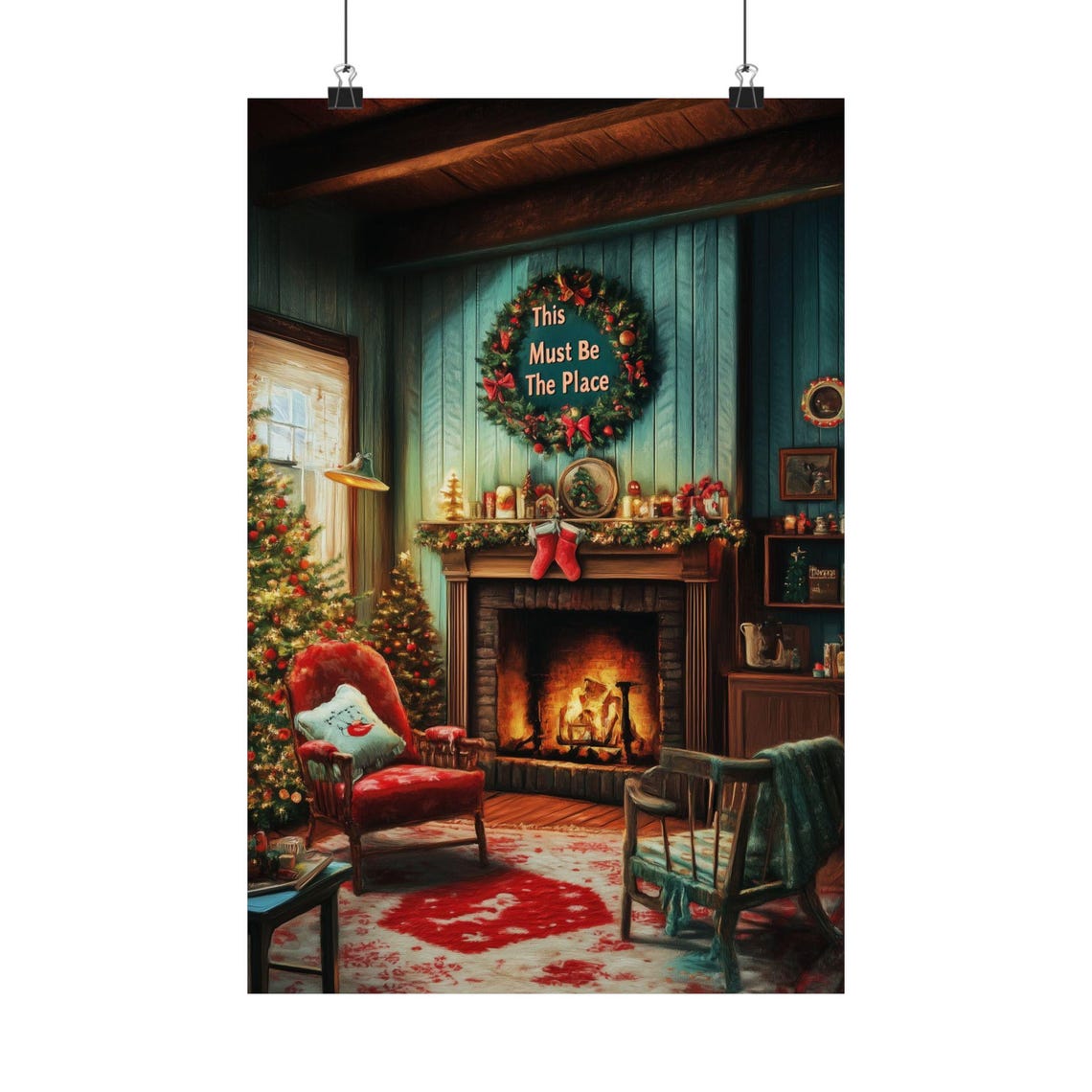 This Must Be The Place Christmas Fireplace Wreath Scene Poster - Image 2