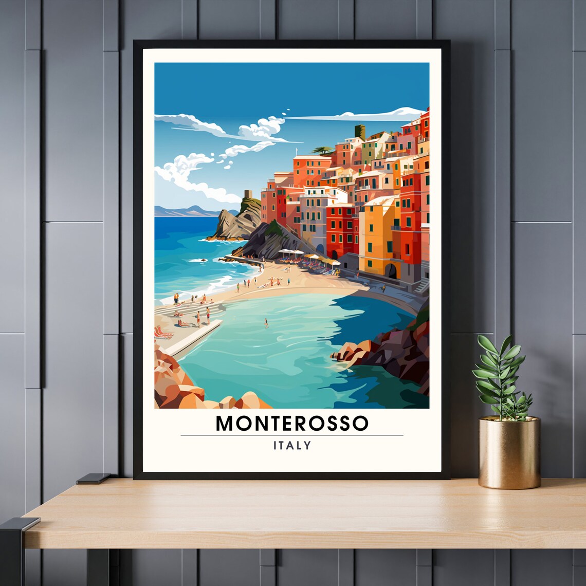Monterosso Italy Cinque Terre Seaside Village Beach Art Poster
