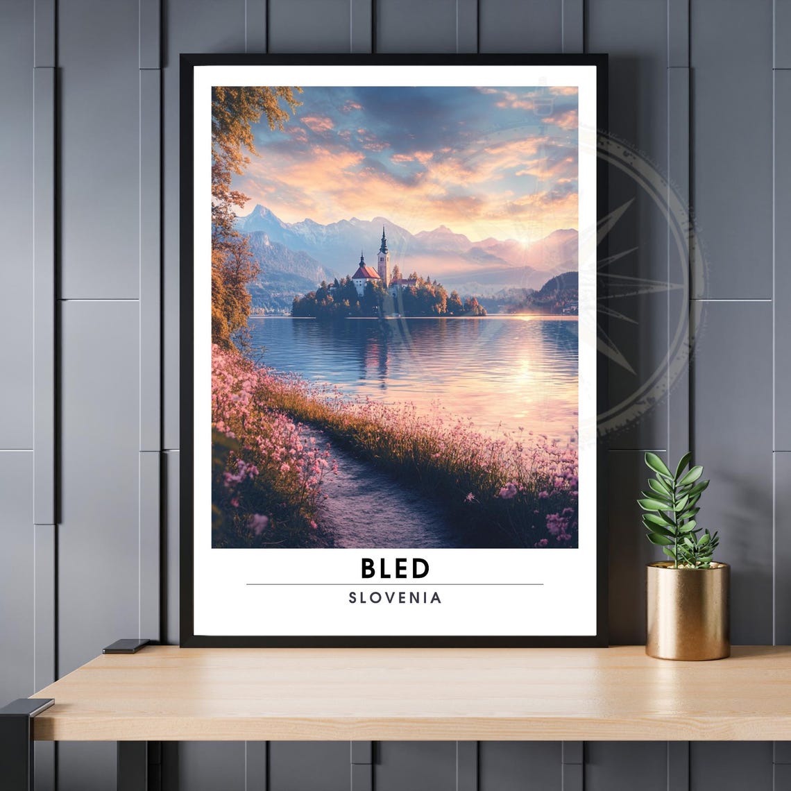 Bled Slovenia Lake Sunset Island Church Vintage Travel Poster
