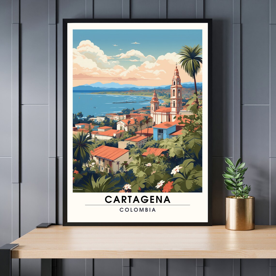 Cartagena Colombia Colonial Harbor Tropical Travel Art Poster