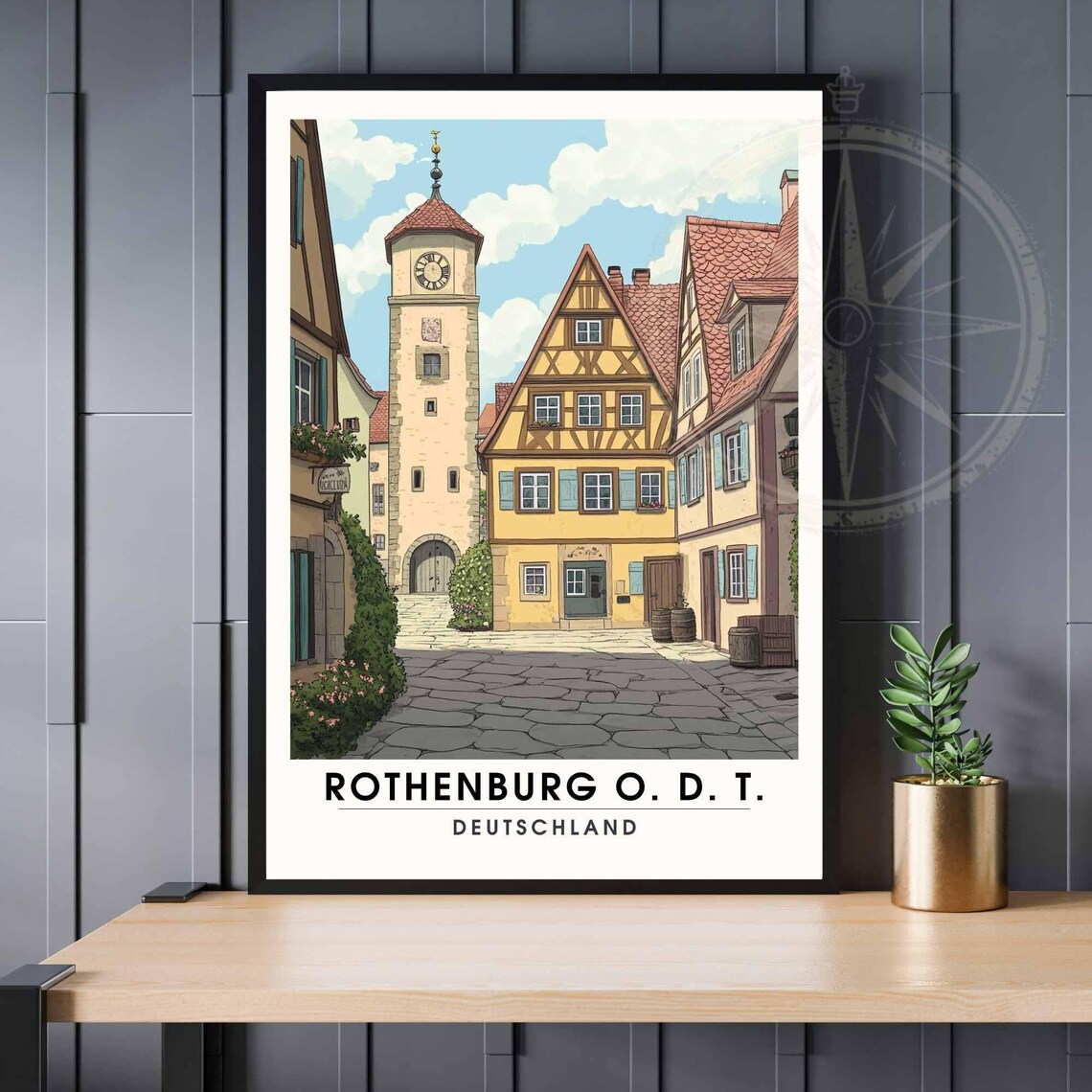 Rothenburg O. D. T. Sunny Old Town Courtyard Germany Travel Poster