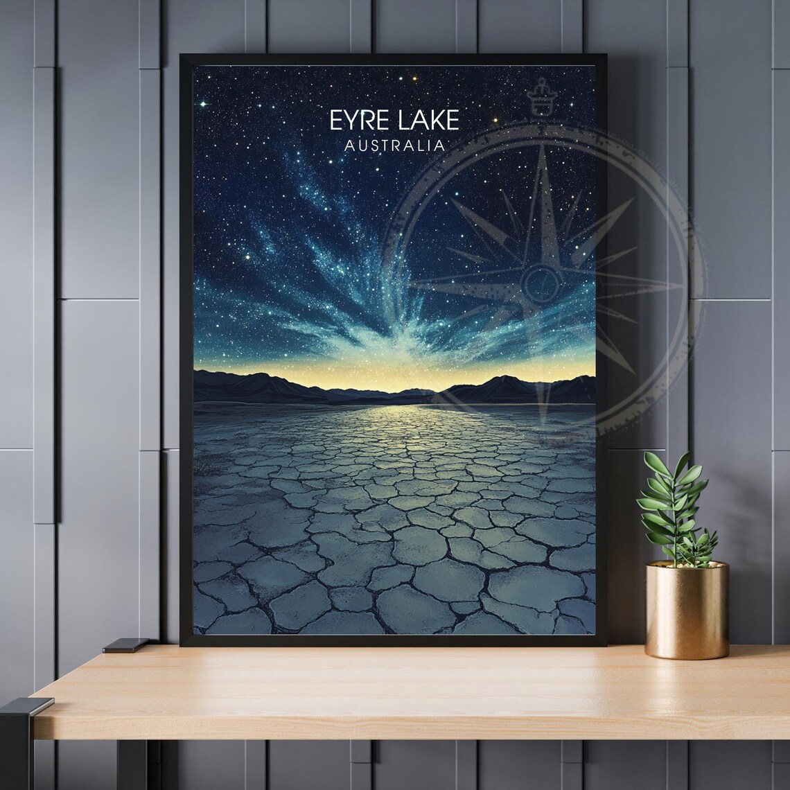 Starry Eyre Lake Australia Night Sky Cracked Lake Bed Travel Poster