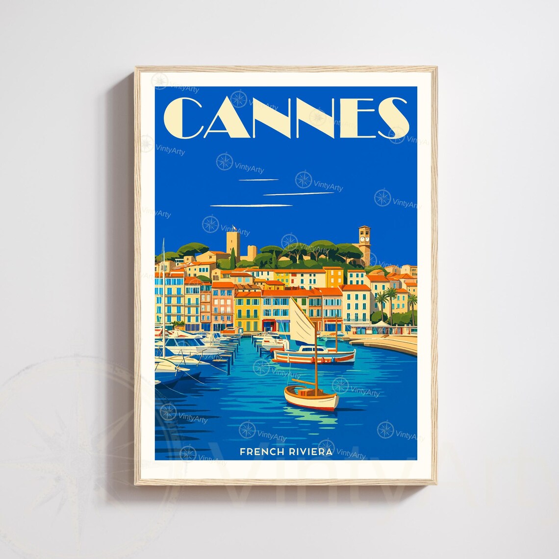Cannes French Riviera Vintage Travel Poster Old Port Sailboats