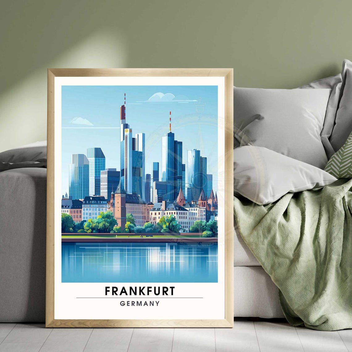 Frankfurt City Skyline Daytime River Main Germany Travel Poster - Image 3