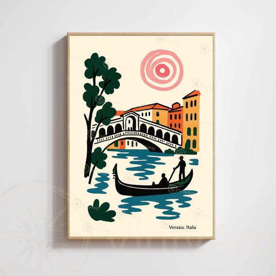 Venice Poster Rialto Bridge And Gondola Modern Matisse Style Italy Print Travel Wall Art Venezia