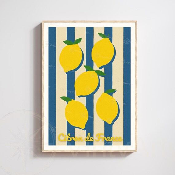 Citron de France Lemon Kitchen Retro French Striped Art Poster