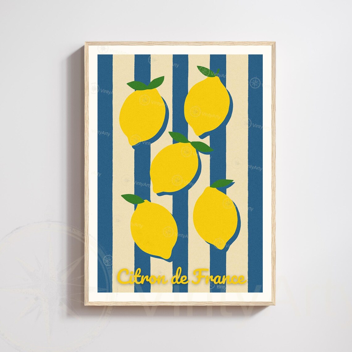 Citron de France Lemon Kitchen Retro French Striped Art Poster