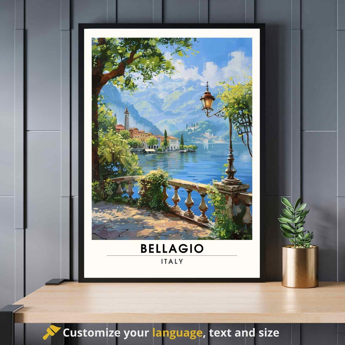 Bellagio Italy Lake Como Terrace Mountains View Travel Poster
