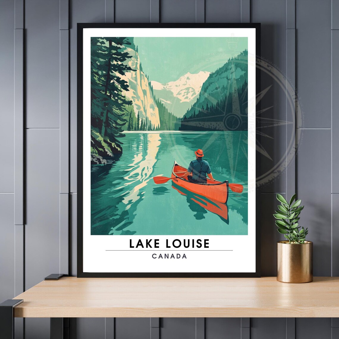 Lake Louise Canada Red Canoe Mountain Lake Vintage Travel Poster