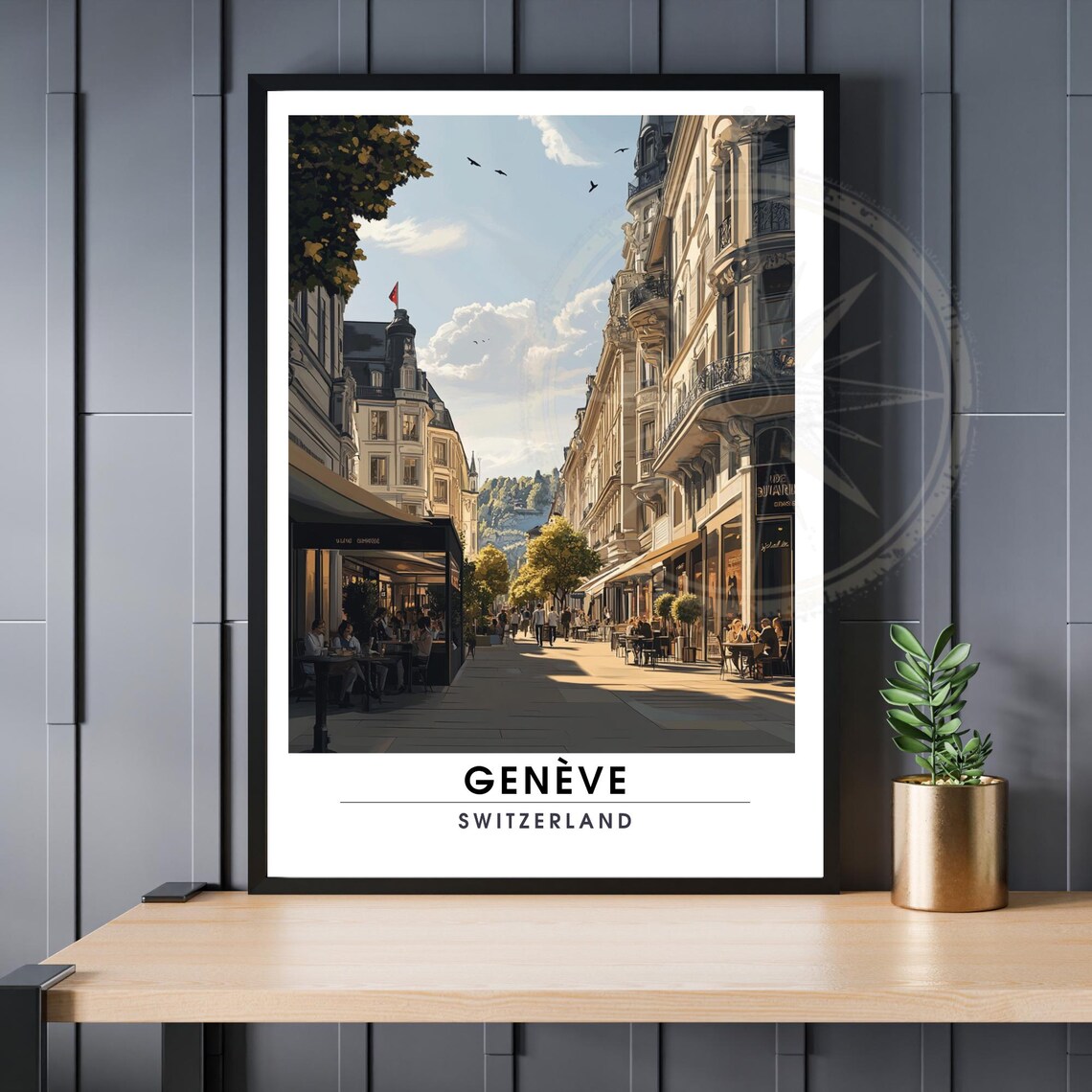 Geneve Switzerland Grand Shopping Street Historic Buildings Poster