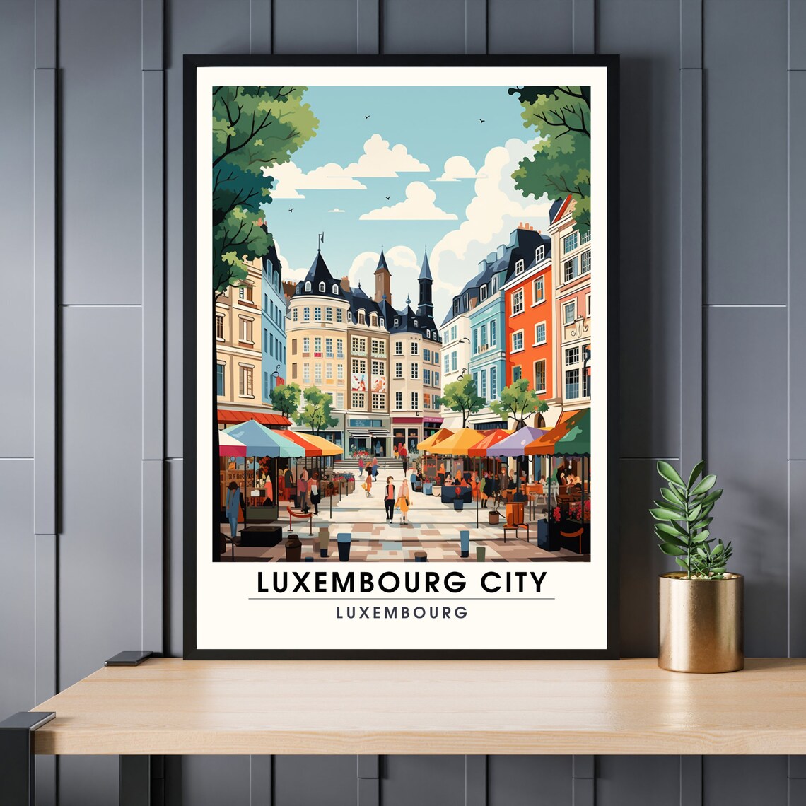 Luxembourg City Market Square Old Town Historic Center Travel Poster