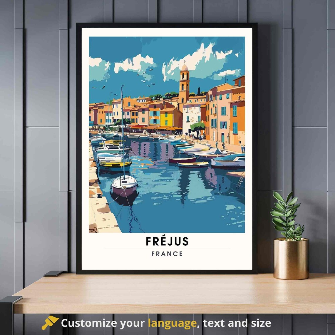 Frejus France Old Harbor Colorful Boats Coastal Travel Poster