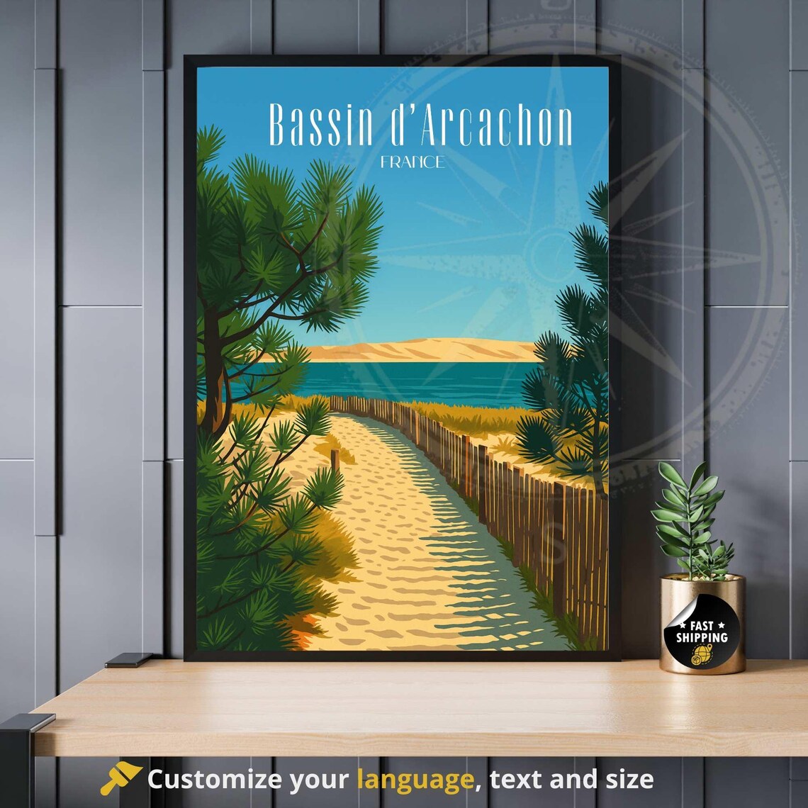 Bassin d'Arcachon France Coastal Travel Poster Sea Pine Dunes Art