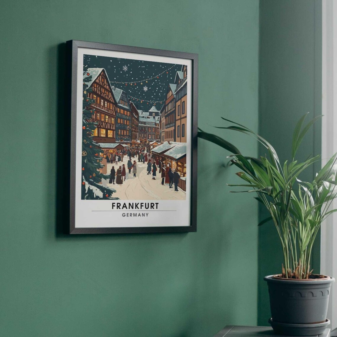 Frankfurt Christmas Market Old Town Night Snow Travel Poster - Image 4