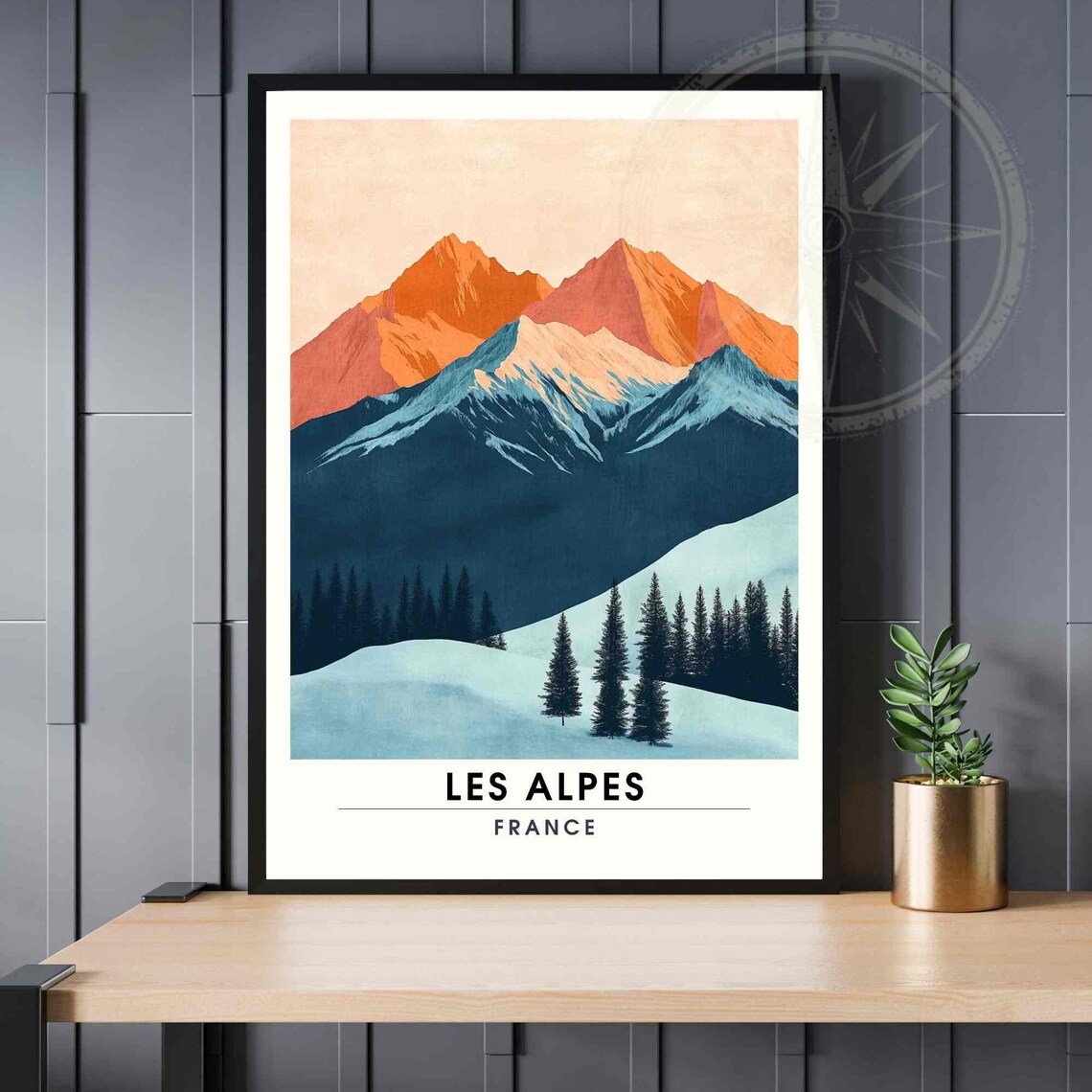 The Alps Travel Poster, Mountain Landscape Print