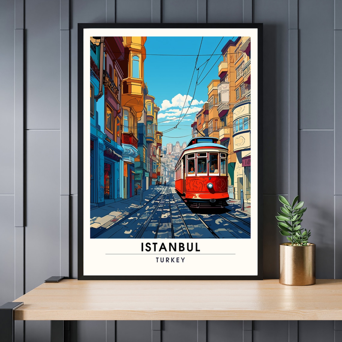 Istanbul Turkey Red Historic Tram Street Vintage Travel Poster