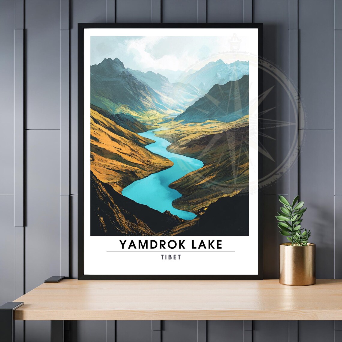 Yamdrok Lake Tibet Aerial Turquoise River Valley Travel Artwork Poster