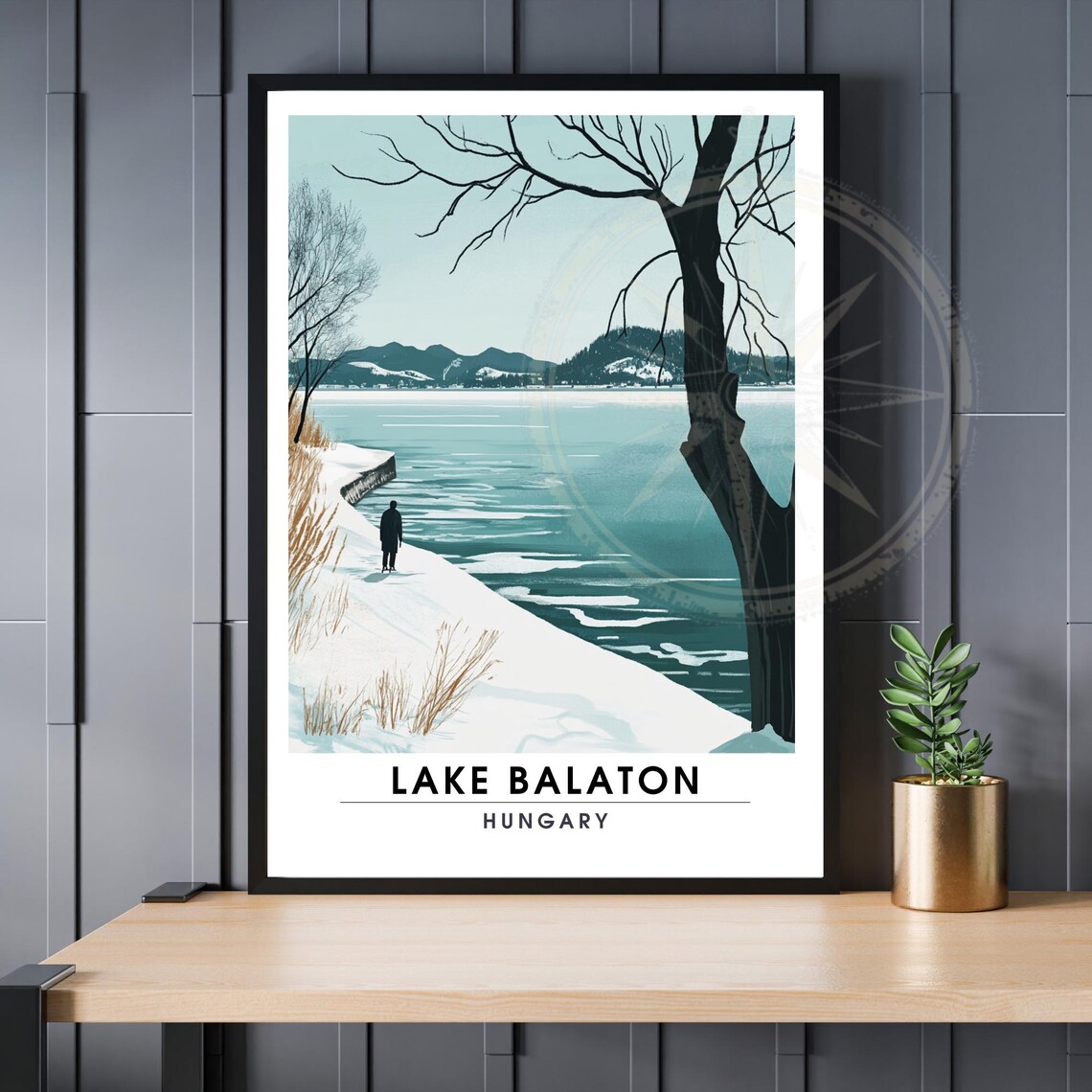 Lake Balaton Hungary Snowy Winter Lakeshore Frozen Lake Travel Poster