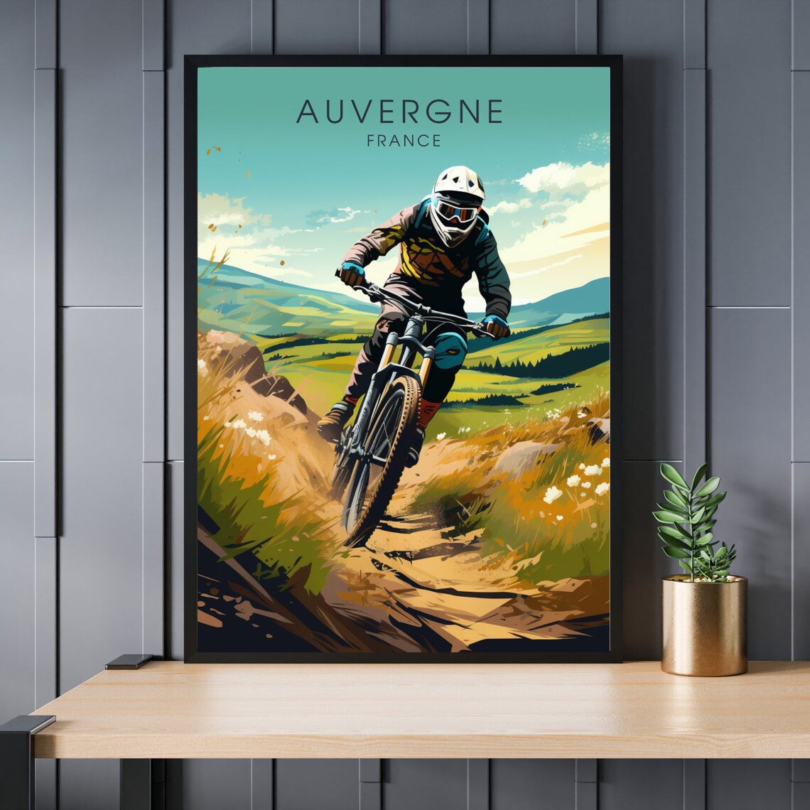 Auvergne France Downhill Mountain Biker Trail Adventure Poster